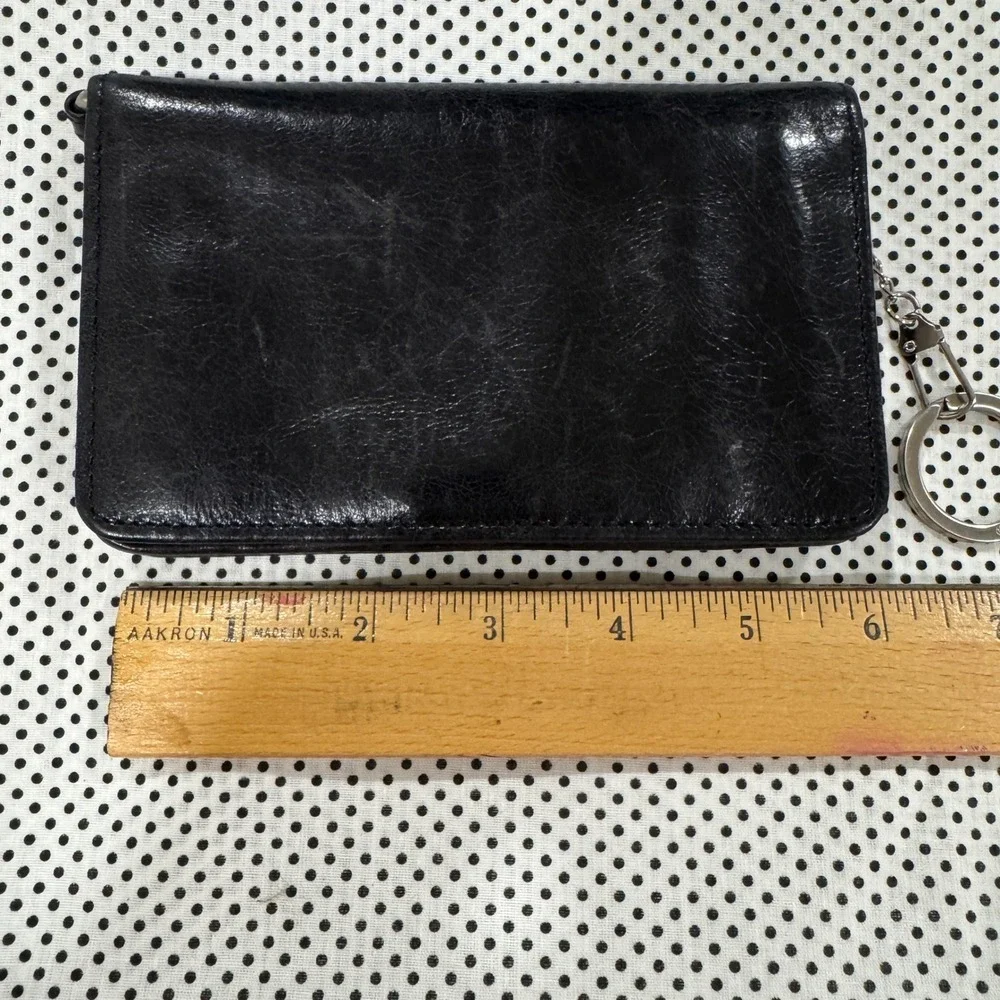 Hobo The Original Black Leather Bifold Wallet With Keychain Swirl Lining